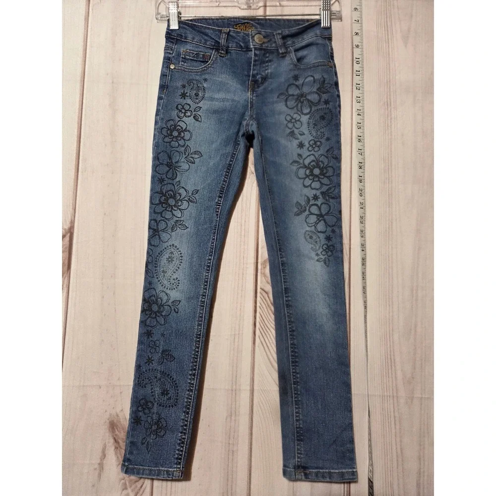 Justice Girls Size 10 Super Skinny Jeans‎ Blue Floral Paisley Print